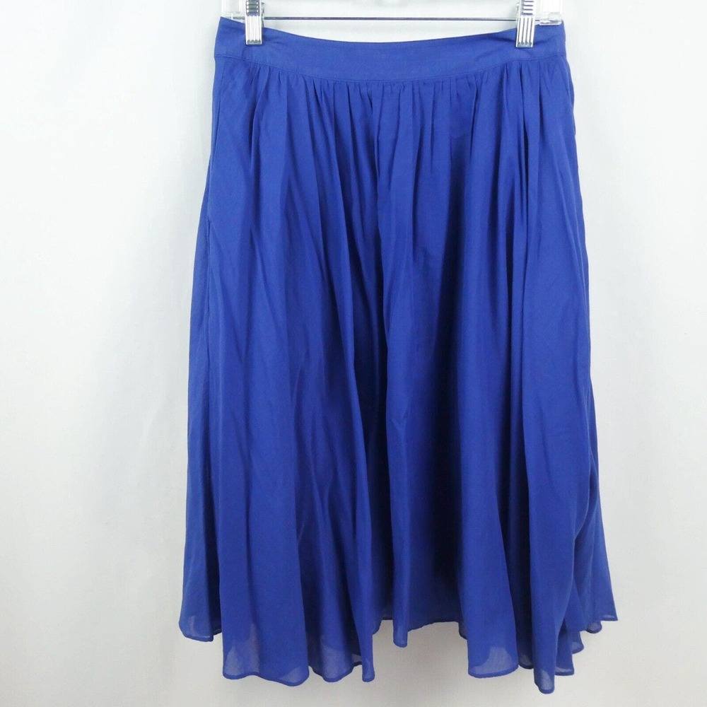 J. Crew Jardin Gauzey Pleated Midi Skirt Sz 6 Cobalt Blue Style 48698 Pockets